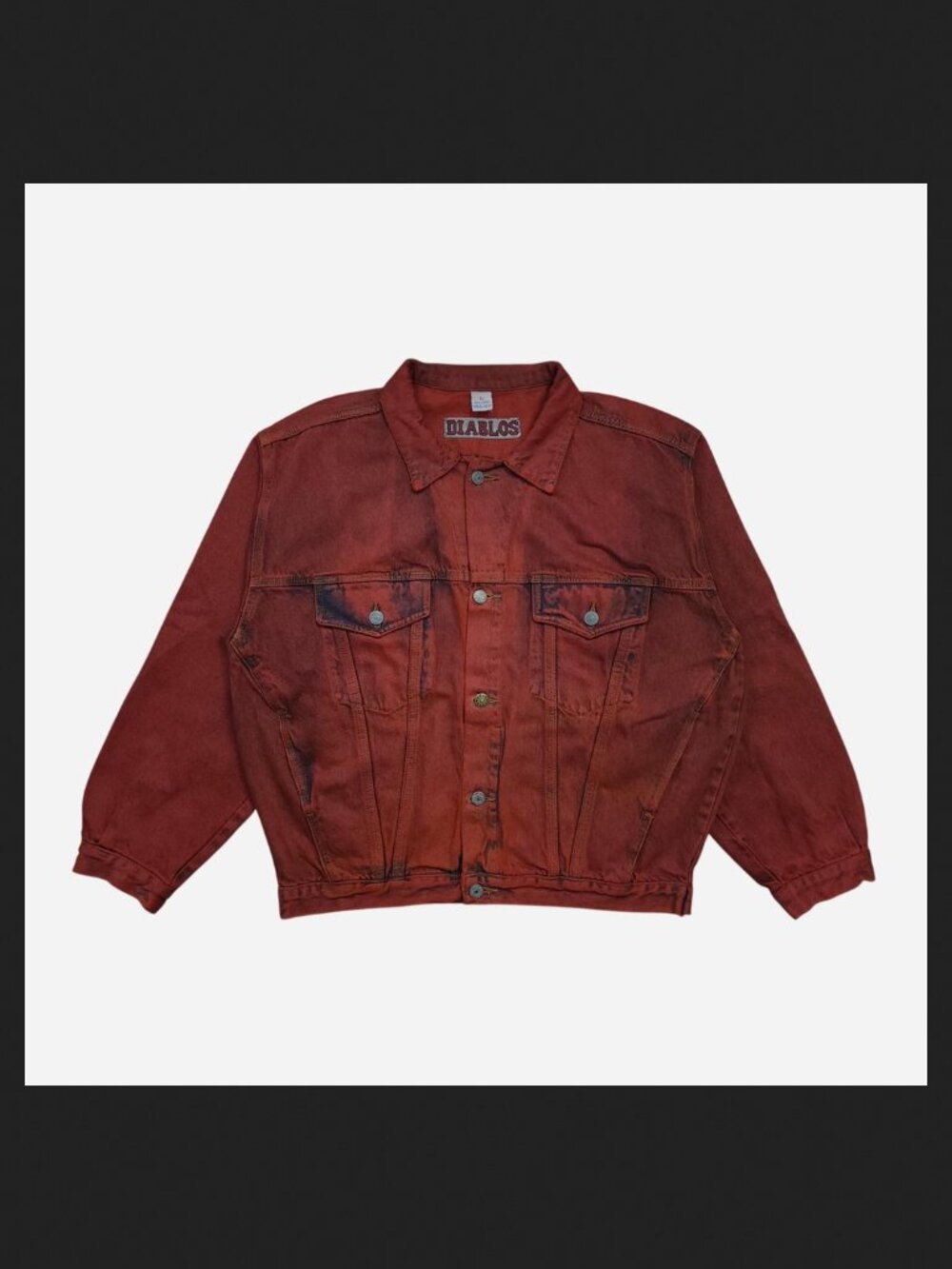 Diablos by MC'LEM red acid wash denim jacket with gold stitching